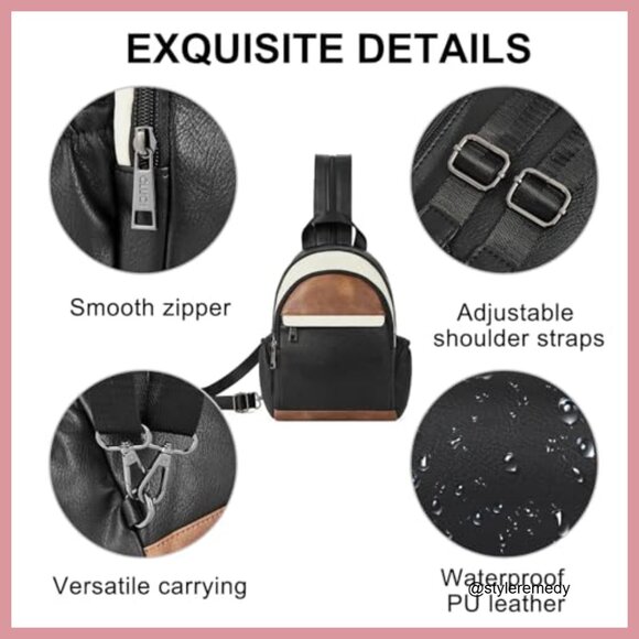 Faux Leather Convertible Sling Backpack Purse for Travel main image 2